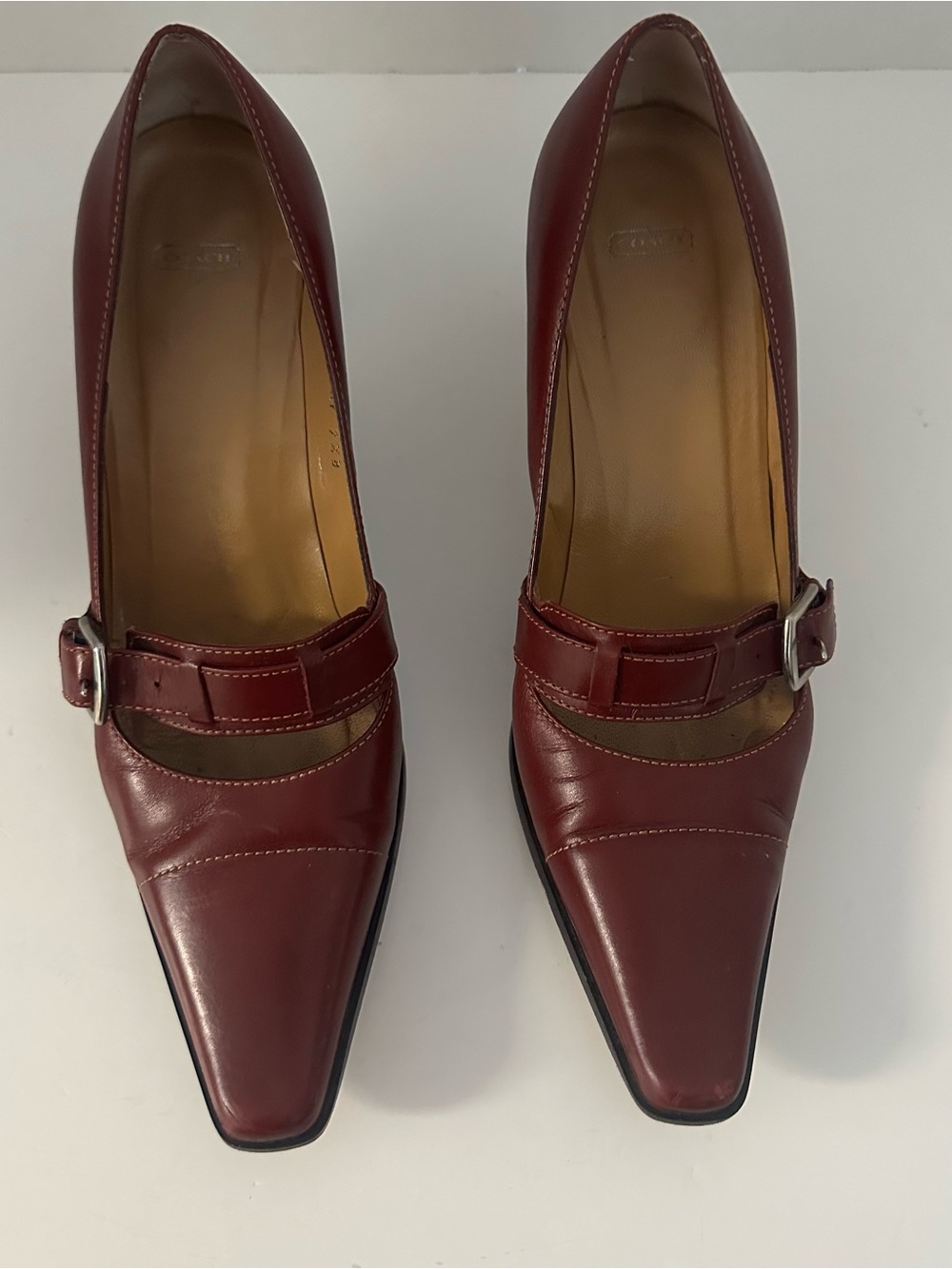 Coach Women's Burgundy Leather Buckle Pumps